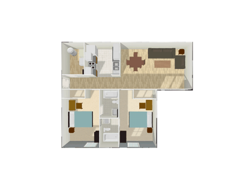 Floor Plan Layout... Two Beds Two Baths 2x2