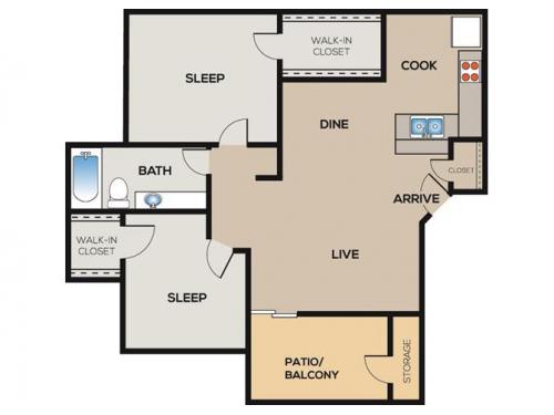 Floor Plan Layout ... 2 bed x 2 bath large 981 sqft