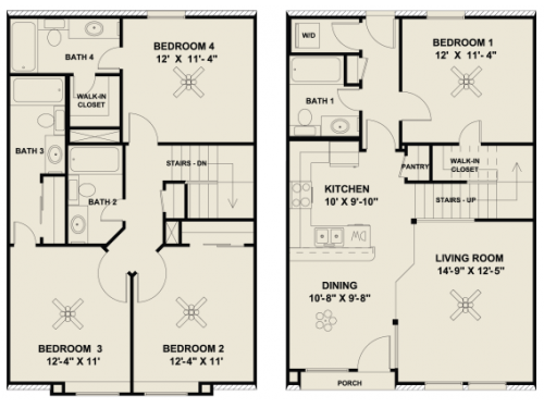 Waterwood Townhomes at Central Park College Station Floor Plan Layout